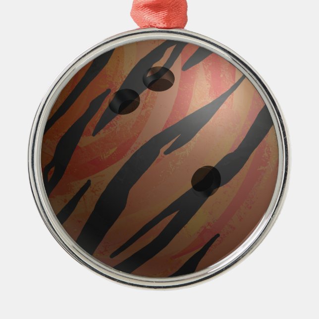 Bowling Ball Tiger Orange Ornament Aus Metall (Vorne)