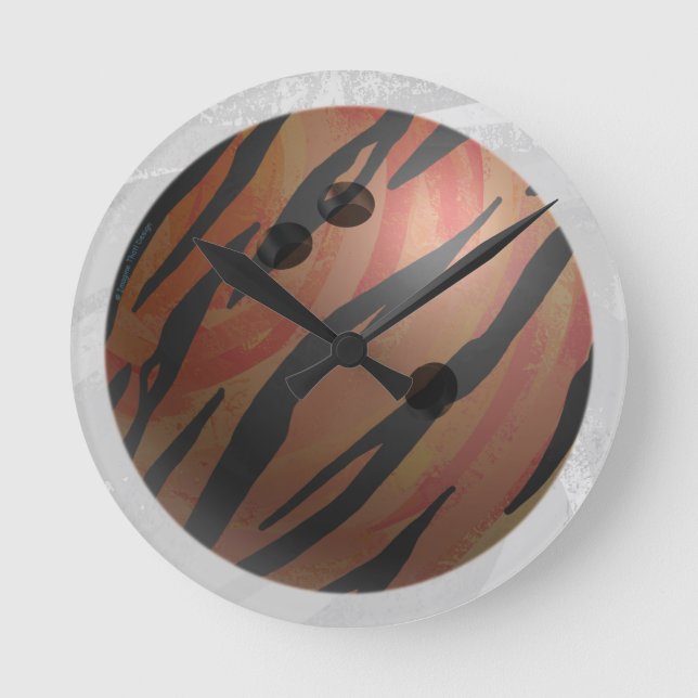 Bowling Ball Tiger Orange Runde Wanduhr (Vorderseite)