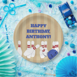 Bowling Ball und Buttone Bowling Birthday Party Pappteller