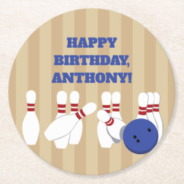 Bowling Ball und Buttone Bowling Birthday Party Runder Pappuntersetzer