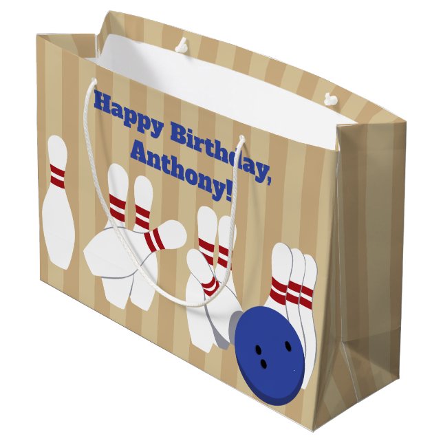 Bowling Ball und Buttone Personalisiert Große Geschenktüte (Rückseite Schrägansicht)