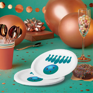 Bowling Ball und Buttone Spaß beim Sport Pappteller
