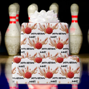 Bowling Ball und Buttone Strike! Name Birthday hin Geschenkpapier