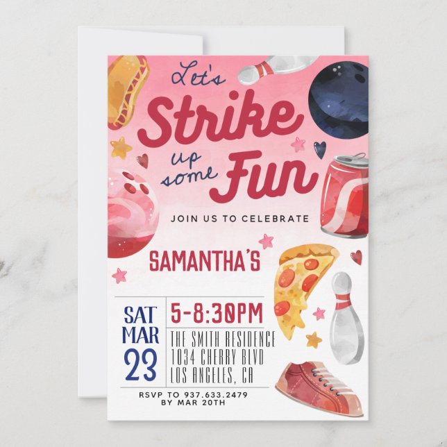 Bowling Birthday Einladung (Vorderseite)