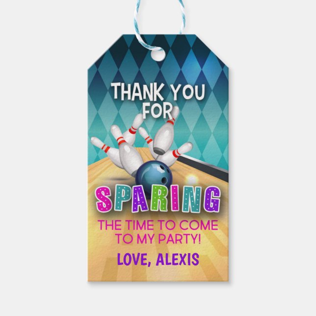 Bowling Birthday Favor Tag - Mädchen Geschenkanhänger (Vorderseite)