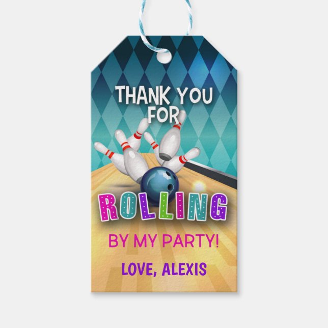 Bowling Birthday Favor Tag - Umzug - Mädchen Geschenkanhänger (Vorderseite)