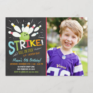 Bowling Birthday Invasion Blue Orange Boy Einladung