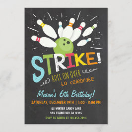 Bowling Birthday Invasion Blue Orange Boy Einladung