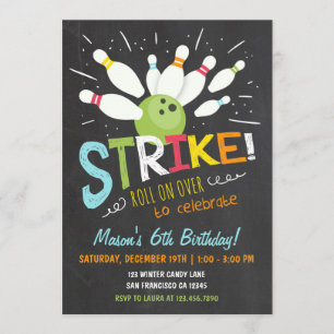 Bowling Birthday Invasion Blue Orange Boy Einladung
