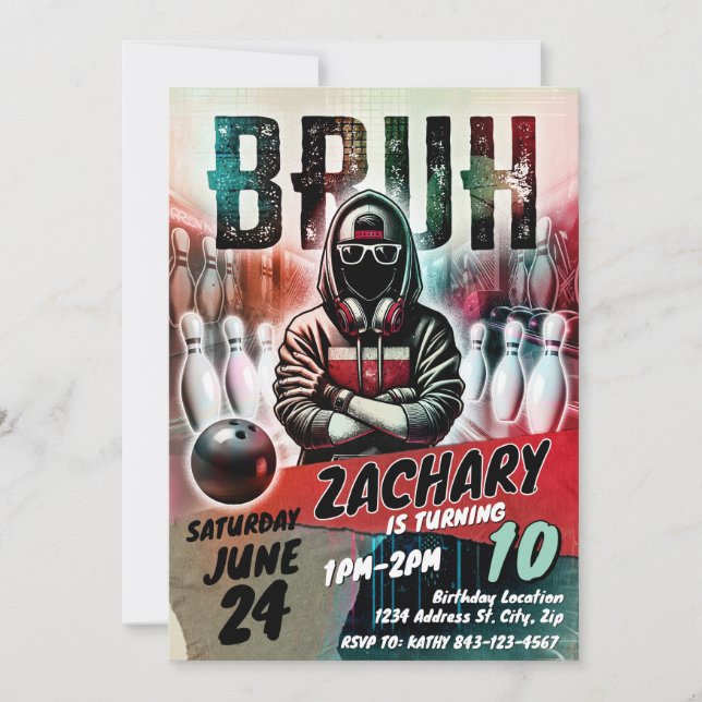 Bowling Birthday Invite Party | BRUH YOU IN Einladung (Vorderseite)