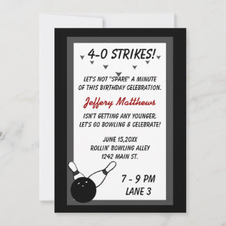 Bowling Birthday Party Black Gray Age individuell  Einladung