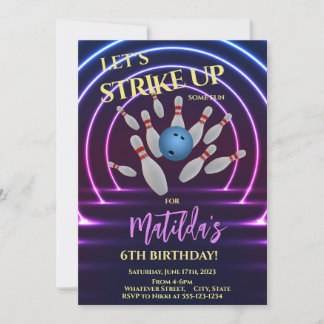 Bowling Birthday Party Custom Einladung