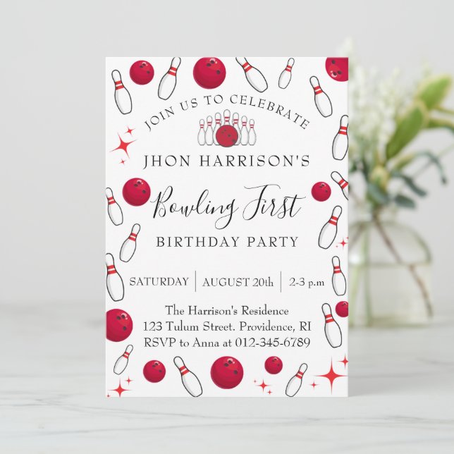 Bowling Birthday Party Einladung (Stehend Vorderseite)