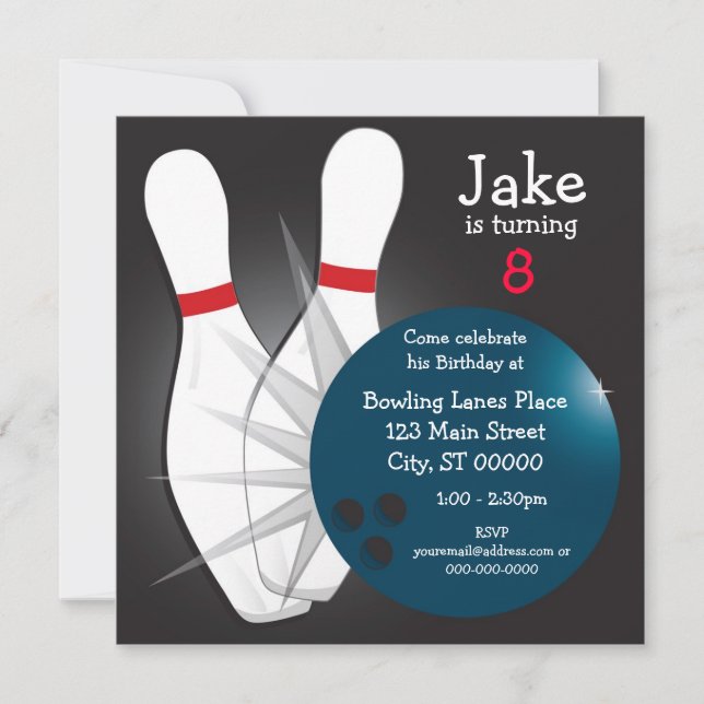 Bowling Birthday Party Einladung (Vorderseite)