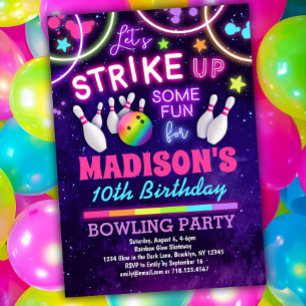 Bowling Birthday Party Einladung für Mädchen