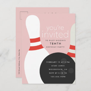 Bowling Birthday Party Einladungspostkarte