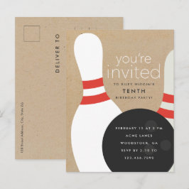 Bowling Birthday Party Einladungspostkarte