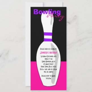 Bowling Birthday Party Invasion - Rosa Schwarz Lil Einladung