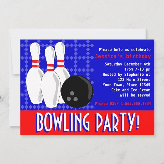 Bowling Birthday Party Invite - Red White und Blue Einladung (Vorderseite)