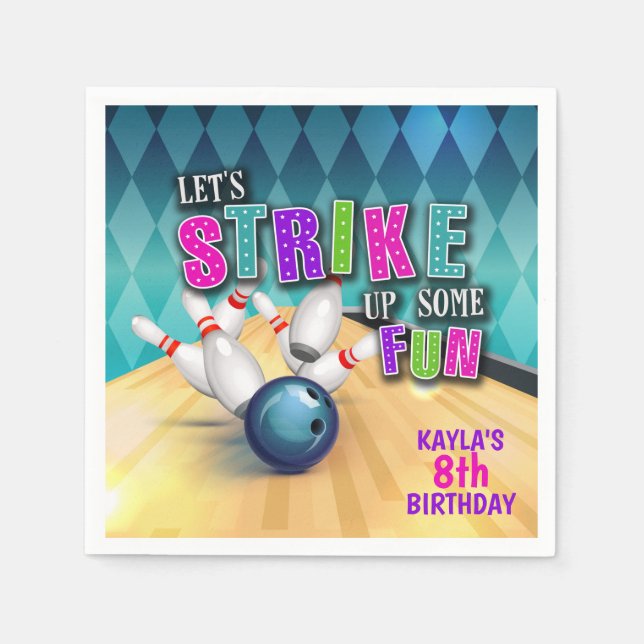 Bowling Birthday Party Napkin - Girl Serviette (Vorderseite)