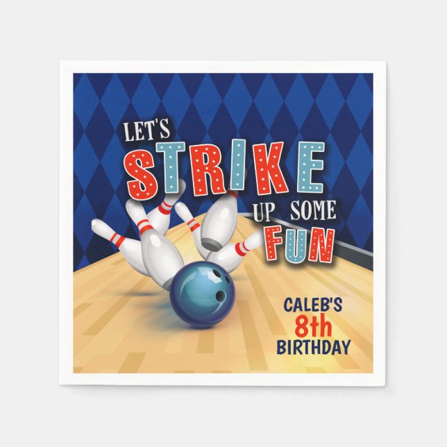 Bowling Birthday Party Napkin - Junge Serviette (Vorderseite)