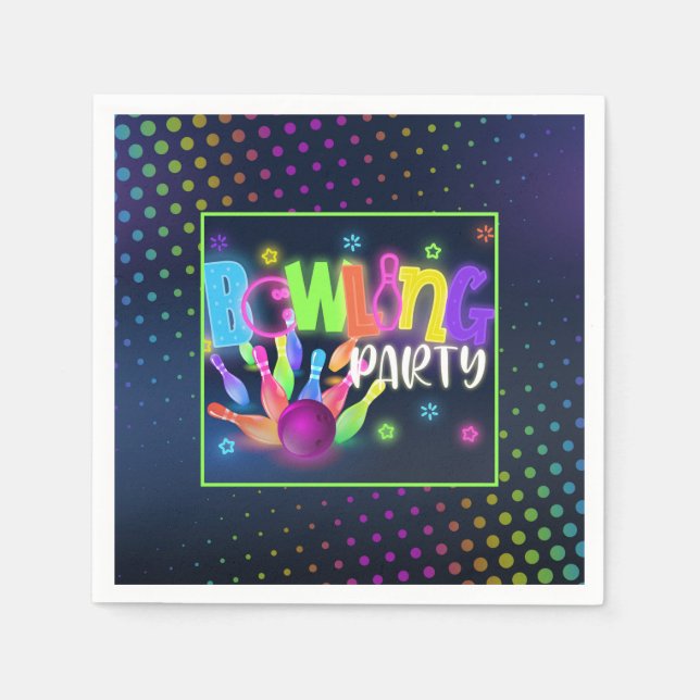Bowling Birthday Party Napkin - Neon Serviette (Vorderseite)