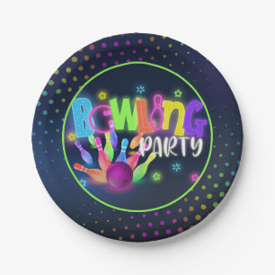 Bowling Birthday Party Paper Plate - Neon Pappteller