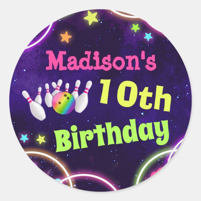 Bowling Birthday Party Sticker (Vorderseite)
