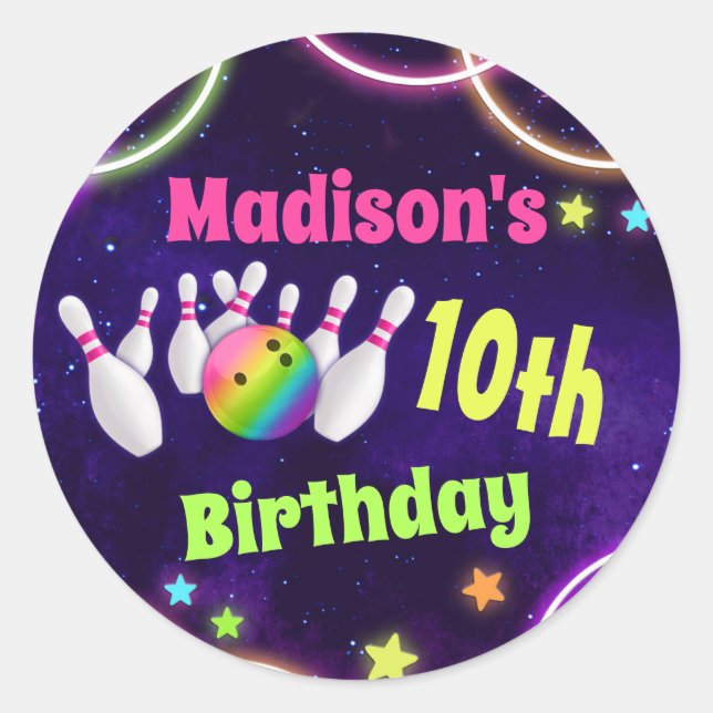 Bowling Birthday Party Stickers Runde oder Platz (Vorderseite)