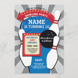 Bowling Birthday Party Tenpin Boys Girls laden ein Einladung