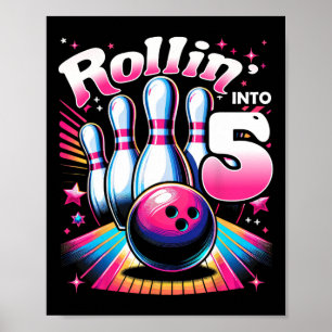 Bowling Birthday Rollin Inn 5 Party 5. Geburtstag Poster