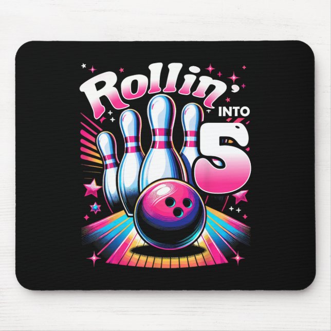 Bowling Birthday Rollin Into 5 Party 5th Birthday  Mousepad (Vorne)