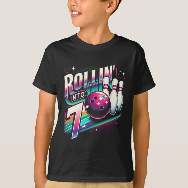 Bowling Birthday Rollin Into 7 Party 7th Birthday  T-Shirt (Vorderseite)
