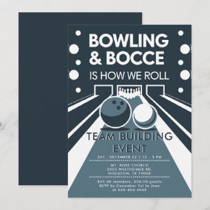 Bowling Bocce Team Gebäude Church Business Blue Einladung