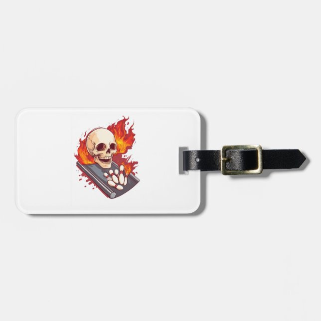 Bowling Bones � Lustiger Sport-Totenkopf Gepäckanhänger (Vorderseite horizontal)
