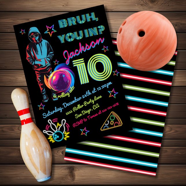 Bowling Bruh Neon Bowling Birthday Einladung (Von Creator hochgeladen)