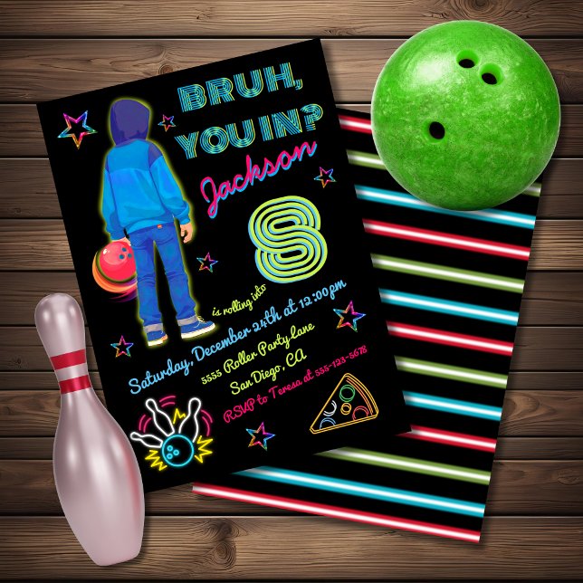 Bowling Bruh Neon Roller Skaten Birthday Einladung (Von Creator hochgeladen)