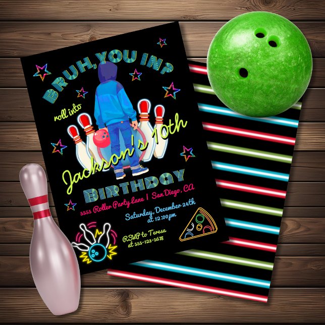 Bowling Bruh Neon Roller Skaten Birthday Einladung (Von Creator hochgeladen)