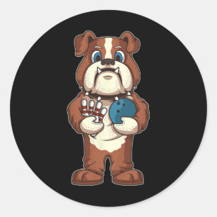 Bowling Bulldog-Maskottchen Hundebesitzer Bowling- Runder Aufkleber