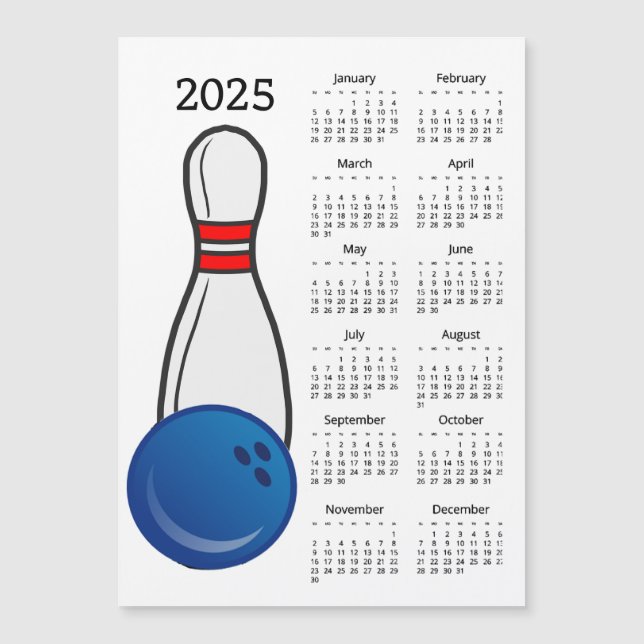 Bowling Button Ball 2025 Kalender Magnetkarte (Vorderseite)