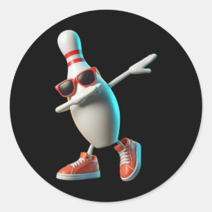 Bowling Button Dabbing Sungles Bowler Player Kids  Runder Aufkleber