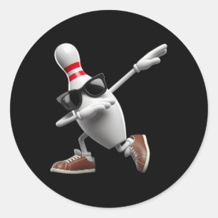 Bowling Button Dabbing Sungles Bowler Player Kids  Runder Aufkleber