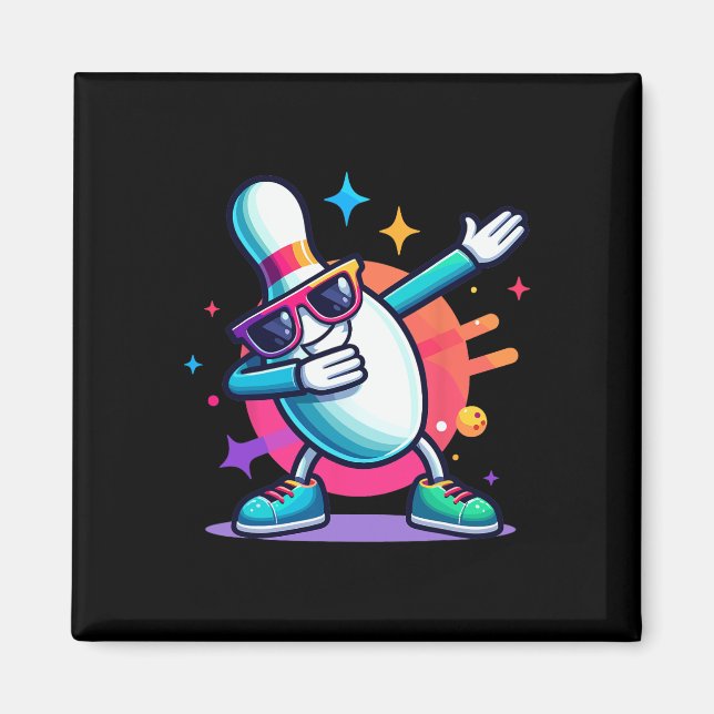 Bowling Button Dabbing Sungles Bowler Player Kinde Magnet (Vorne)