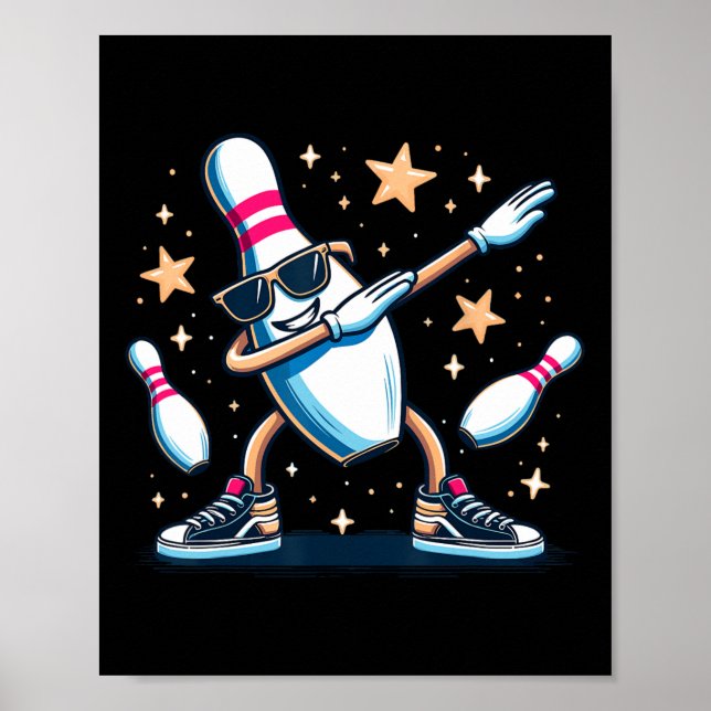 Bowling Button Dabbing Sungles Bowler Player Kinde Poster (Vorne)