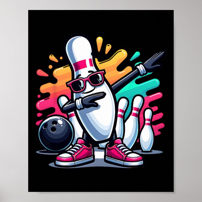 Bowling Button Dabbing Sungles Bowler Player Kinde Poster (Vorne)