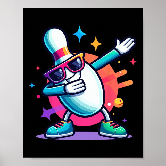Bowling Button Dabbing Sungles Bowler Player Kinde Poster (Vorne)