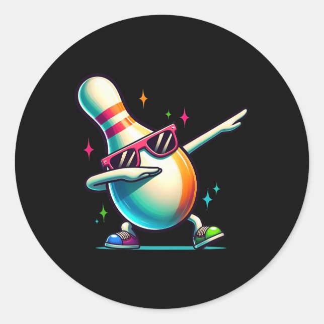 Bowling Button Dabbing Sungles Bowler Player Kinde Runder Aufkleber (Vorderseite)