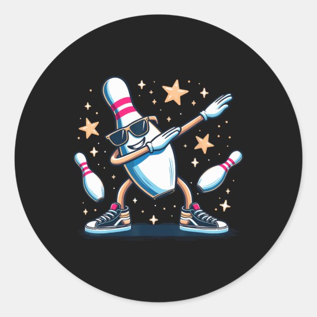 Bowling Button Dabbing Sungles Bowler Player Kinde Runder Aufkleber (Vorderseite)