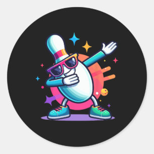 Bowling Button Dabbing Sungles Bowler Player Kinde Runder Aufkleber