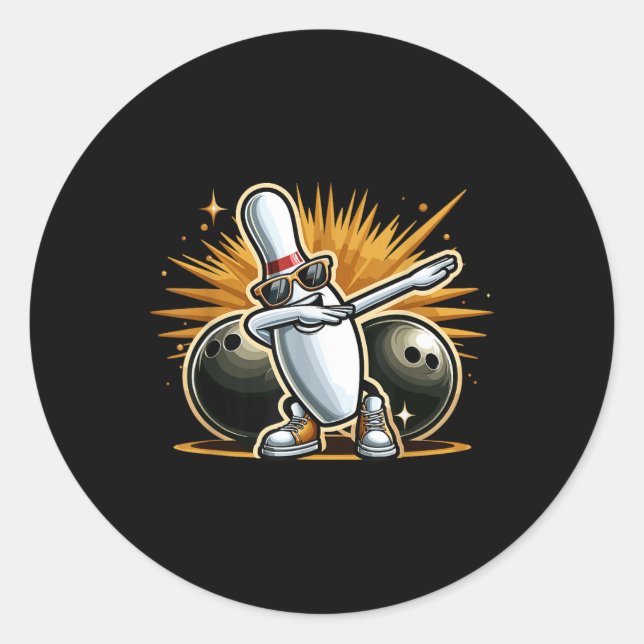 Bowling Button Dabbing Sungles Bowler Player Men W Runder Aufkleber (Vorderseite)